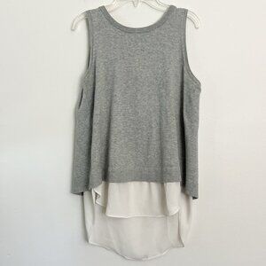 LOFT // gray sweater tank with layering ruffle back detail XS FLAW